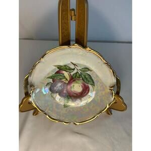 Vintage Japan Lustreware Fruit Motif Plate with Gold Trim – Decorative Porcelain